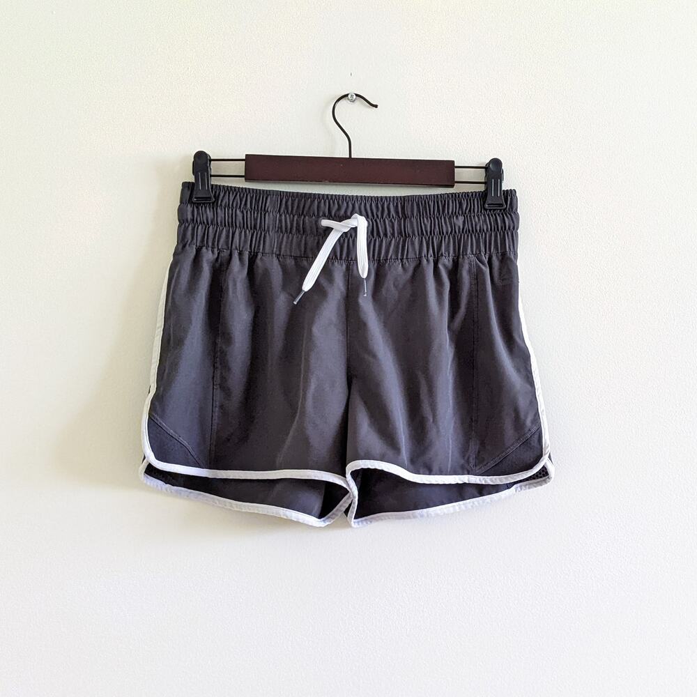 Reebok Womens Running Shorts Sz L Gray Drawstring Zip Pocket Elastic Waist